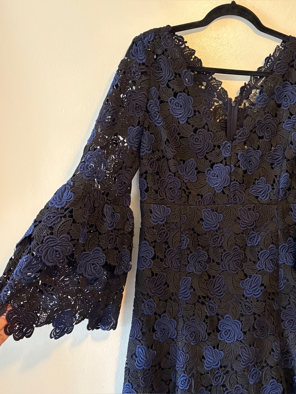 CLUB MONACO Kaelane Navy Lace Ruffle Midi Dress Size 10 Fit & Flare Whimsigoth - Picture 6 of 12